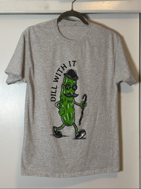 Tops - Gray Tee with 'Dill With It' Pickle Graphic